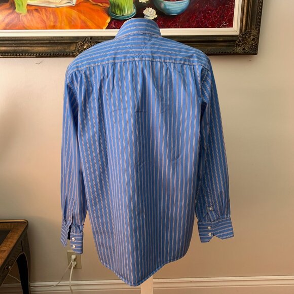 Tommy Hilfiger Men’s L Shirt Blue and White Stripes Button Down Long Sleeves - Picture 9 of 9